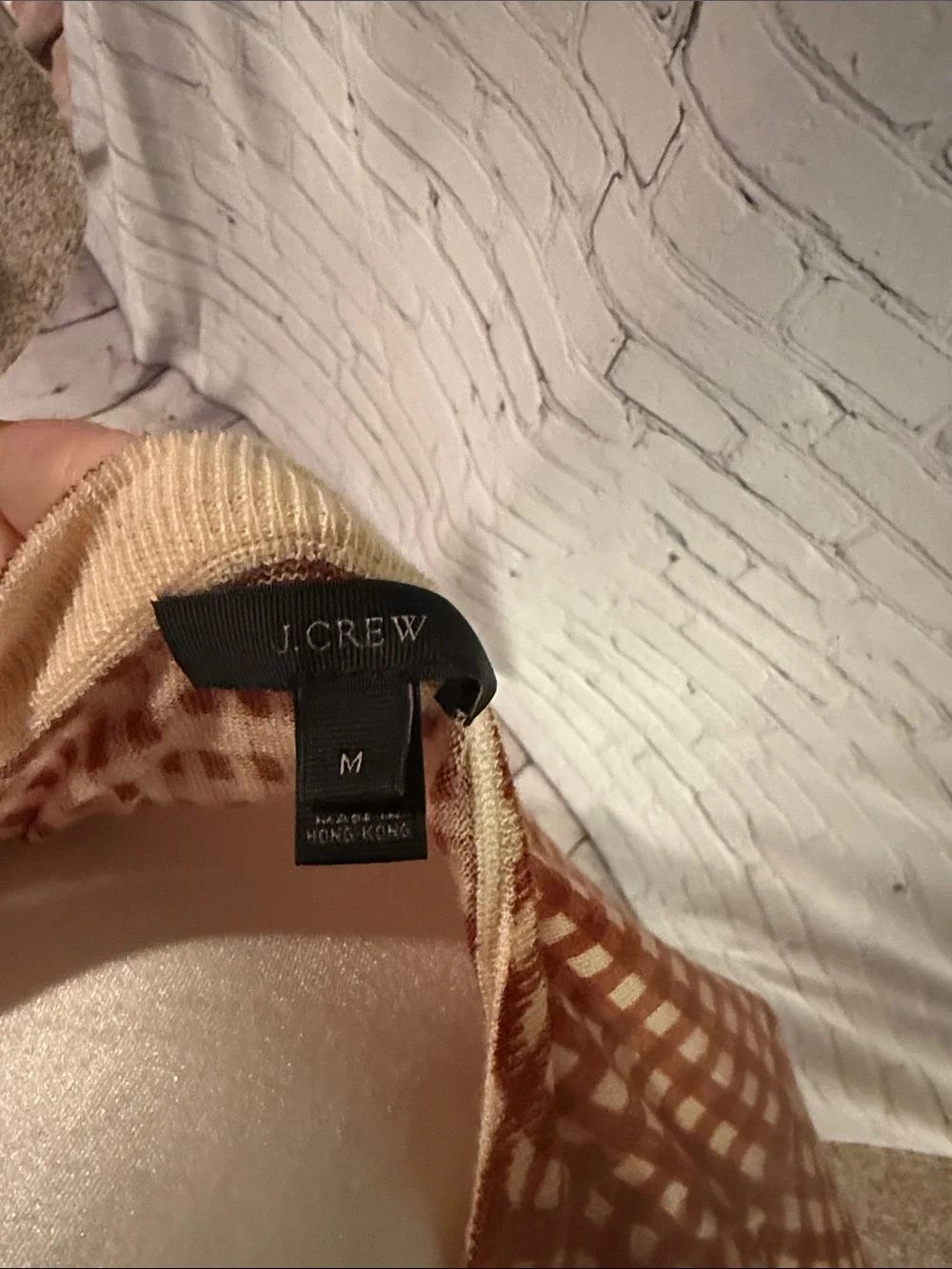 J. Crew Rust and Cream Gingham Crewneck Sweater
